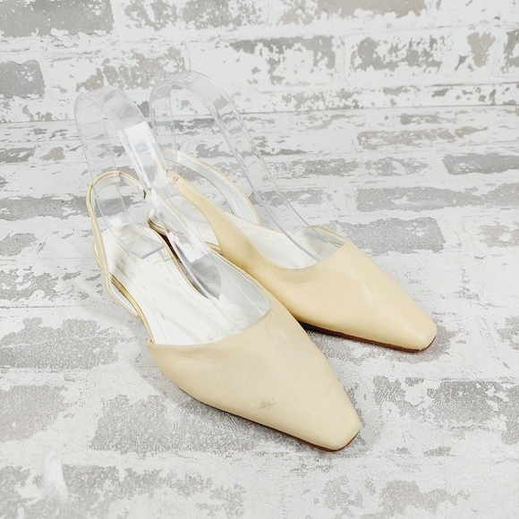 New Franco Sarto Cream Leather Square Toe Slingback Flats W227 - Picture 4 of 14